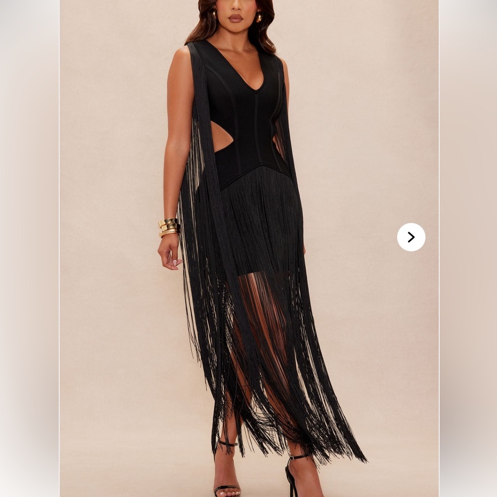 Fashion Nova Black Bandage Dress with Fringe